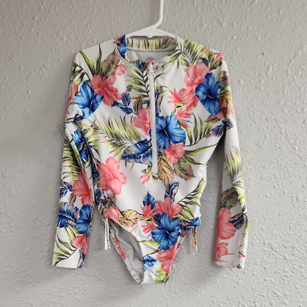 Wonder Nation Floral Kids Rashguard - Pink, Blue, Green
